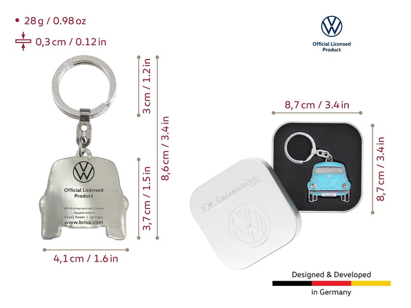 BRISA VW Collection - Volkswagen Enamel Metal Keyring Keychain Accessory Keyholder in Beetle Bug Design (Front/Blue) - Image 3